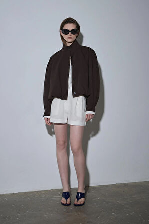 Kahverengi Khole Dik Yaka Balon Ceket