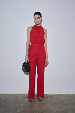 Kırmızı Gabriel Halter Yaka Keten Bluz