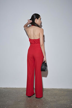 Kırmızı Gabriel Halter Yaka Keten Bluz