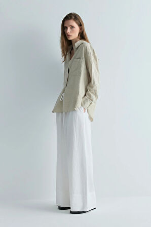 Beyaz Serin Palazzo Keten Pantolon