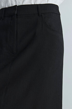 Siyah Marie Maxi Keten Etek