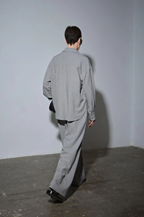 Gri Serin Oversize Keten Gömlek