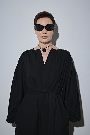 Siyah Meggie V Yaka Uzun Elbise