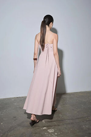 Pudra Melinda Askılı Keten Elbise