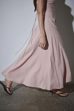 Pudra Melinda Askılı Keten Elbise