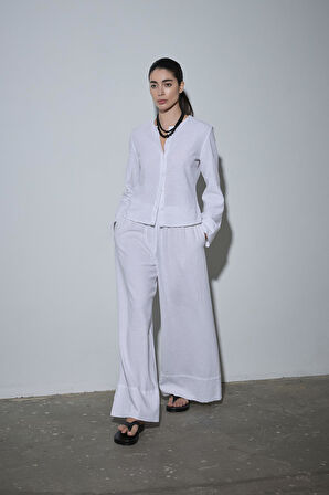 Beyaz Lizi Keten Gömlek