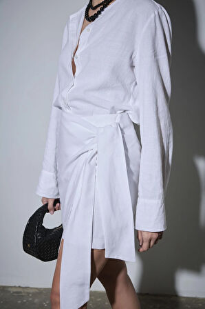 Beyaz Lizi Keten Gömlek