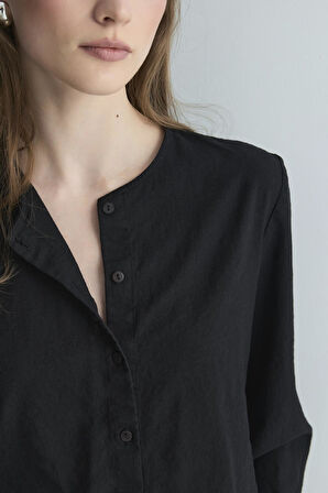 Siyah Lizi Keten Gömlek