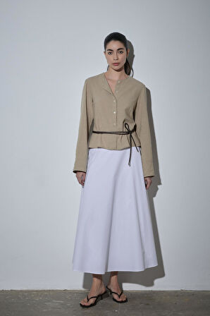 Bej Lizi Keten Gömlek