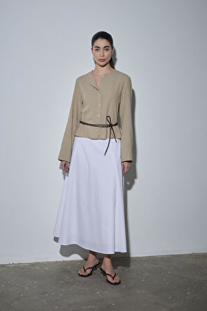 Bej Lizi Keten Gömlek