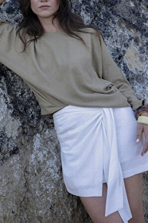 Ihlamur Yeşili Ole Oversize Keten Bluz