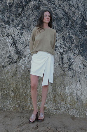 Ihlamur Yeşili Ole Oversize Keten Bluz