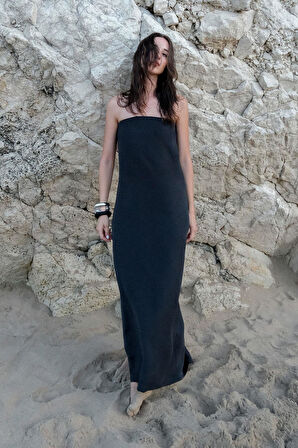 Siyah Kay Straplez Tensel Elbise