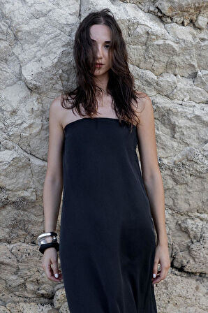 Siyah Kay Straplez Tensel Elbise