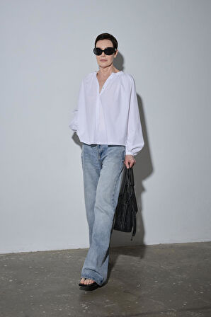 Beyaz Lena Balon Kol Gömlek