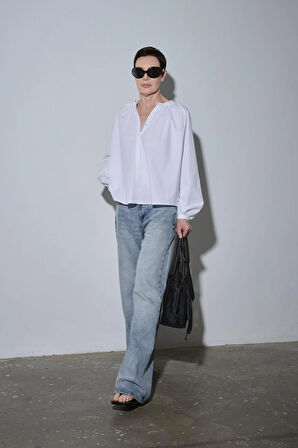 Beyaz Lena Balon Kol Gömlek