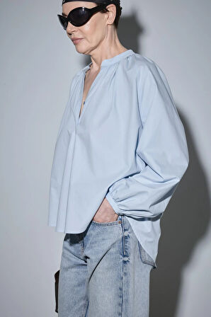 Mavi Lena Balon Kol Gömlek