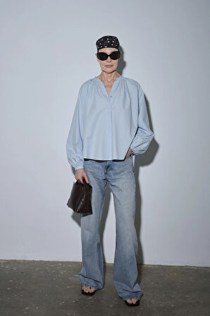 Mavi Lena Balon Kol Gömlek