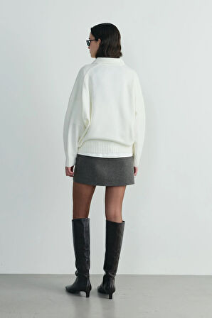 Ekru Rani Polo Yaka Oversize Kazak