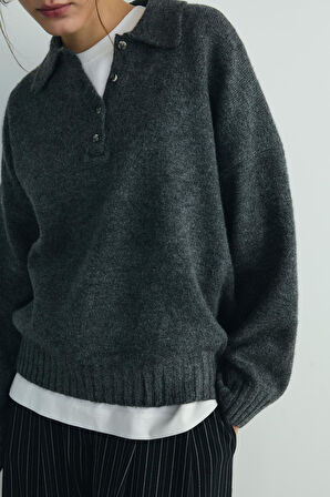 Füme Rani Polo Yaka Oversize Kazak