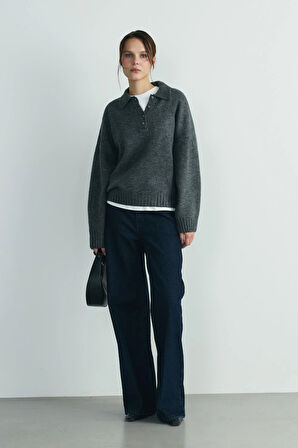 Füme Rani Polo Yaka Oversize Kazak