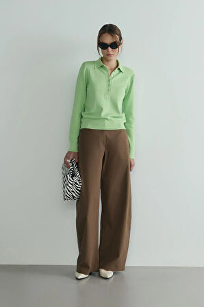 Kahverengi Caby Geniş Paça Pantolon