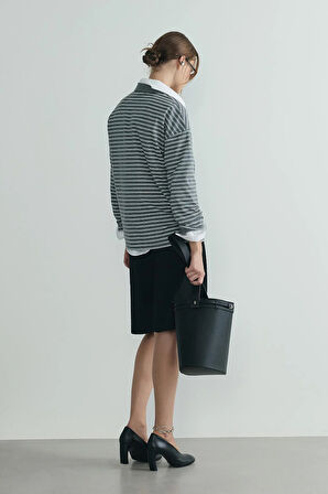 Gri Monroe Çizgili Polo Yaka Tişört