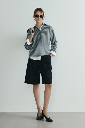 Gri Monroe Çizgili Polo Yaka Tişört