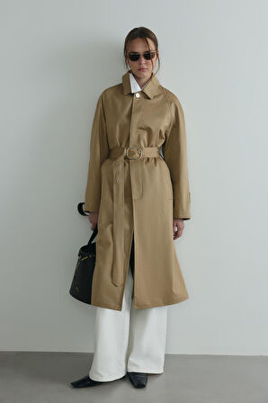 Camel Rue Gömlek Yaka Trençkot