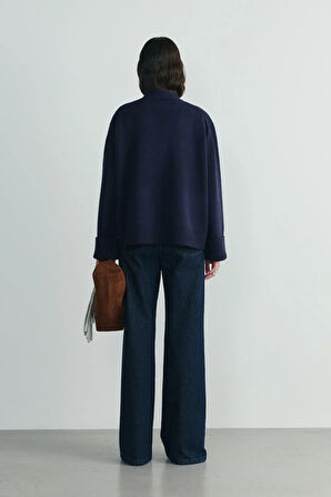 Lacivert Ura Triko Düğmeli Hırka