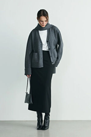 Gri Ura Triko Düğmeli Hırka