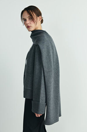 Gri Ura Triko Düğmeli Hırka