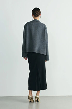 Gri Ura Triko Düğmeli Hırka