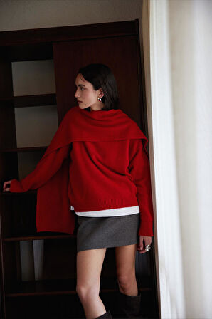 Kırmızı Bella Oversize Kazak