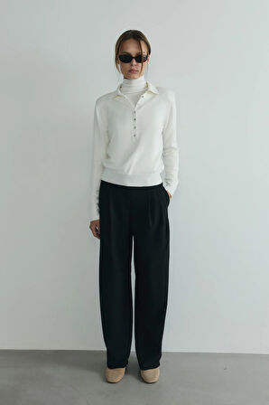 Siyah Lina Pileli Pantolon