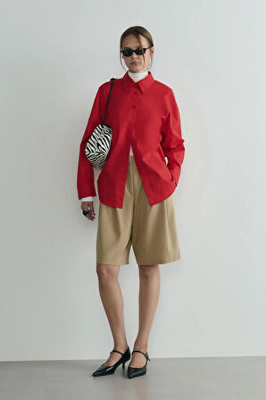 Kırmızı Page Oversize Gömlek