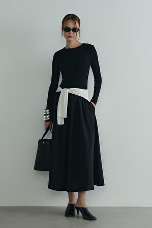 Siyah Harper Kontrast Elbise