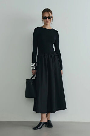 Siyah Harper Kontrast Elbise