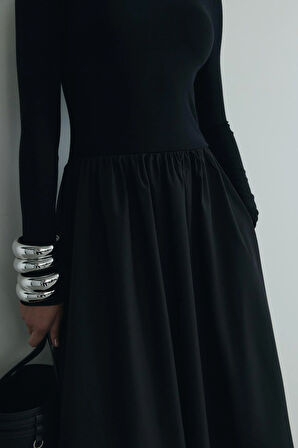 Siyah Harper Kontrast Elbise