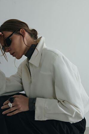 Beyaz Alden Yıkamalı Ceket