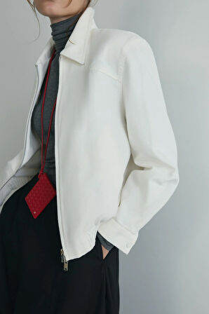 Beyaz Alden Yıkamalı Ceket