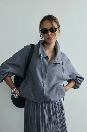 Gri İnez Dökümlü Bomber Ceket