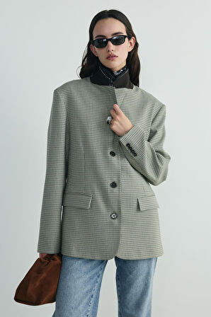 Yeşil Julie Ekose Blazer Ceket