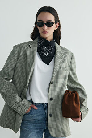 Yeşil Julie Ekose Blazer Ceket