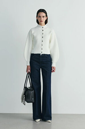 Ekru Mindy Balon Kol Triko Hırka