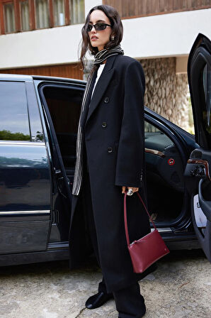 Siyah Edge Kruvaze Kaban