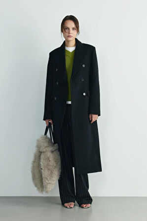 Siyah Edge Kruvaze Kaban