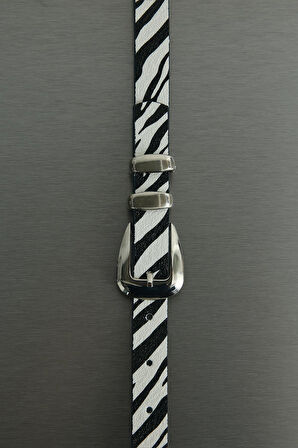 Beyaz Zebra Desenli Kemer