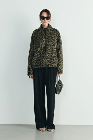 Kahverengi Leo Oversize Fermuarlı Ceket