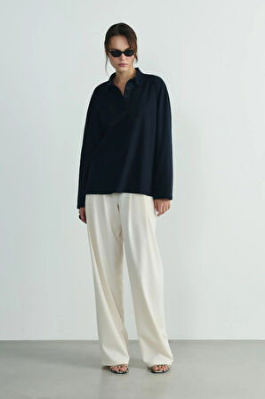 Lacivert Polo Yaka Oversize Tişört
